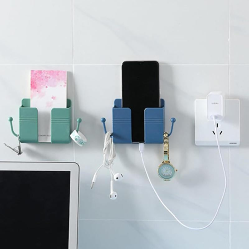 2 Pcs Remote Control Holder Wall Mount Multifunctional Phone Holder Phone Plug Bedside Holder Punch Free with Data Cable Receiving Position Random Color