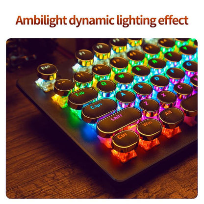 Wired Mechanical Keyboard, Punk Style round Keyboard with Colorful Light, Ergonomic Keyboard for Gaming, Gaming Accessories, Computer Keyboard Caps, Keyboard round Caps