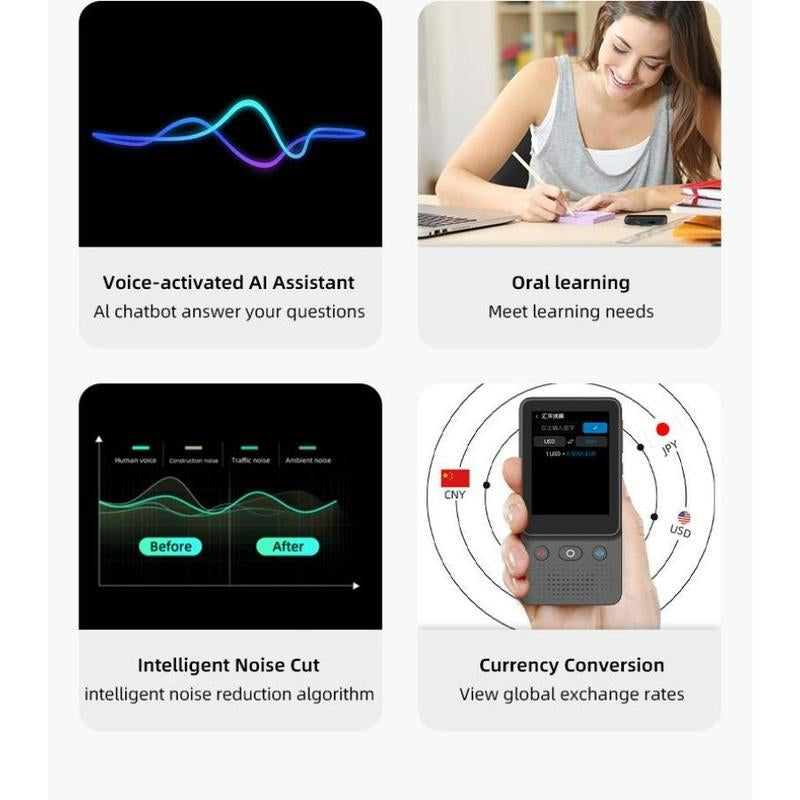 AI Language Translator Device | 138 Languages, Real-Time Voice & Photo Translation, Offline Mode, Touchscreen | Audio HD Touch Professional Scan.