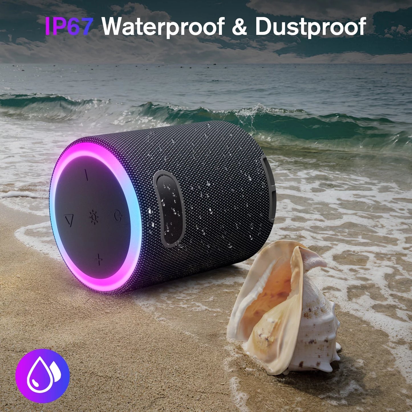 Portable Led Party Bluetooth 5.0 Speaker,Mini Wireless Speaker with Lights Rich Stereo Bass Aux, IPX6 Waterproof Outdoor Speaker, 24H Playtime, Dual Pairing, Home, Travel, Hiking