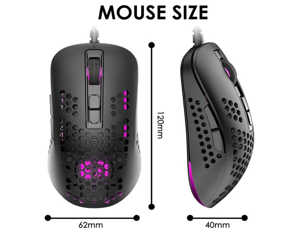 Mini Ultralight Wired Gaming Mouse,4 Kinds RGB Backlit,4 Levels Adjustable,Lightweight Honeycomb Shell Mice for PC Gamers,Xbox,Ps4(Black）