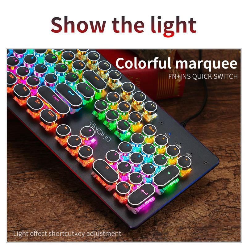 Wired Mechanical Keyboard, Punk Style round Keyboard with Colorful Light, Ergonomic Keyboard for Gaming, Gaming Accessories, Computer Keyboard Caps, Keyboard round Caps