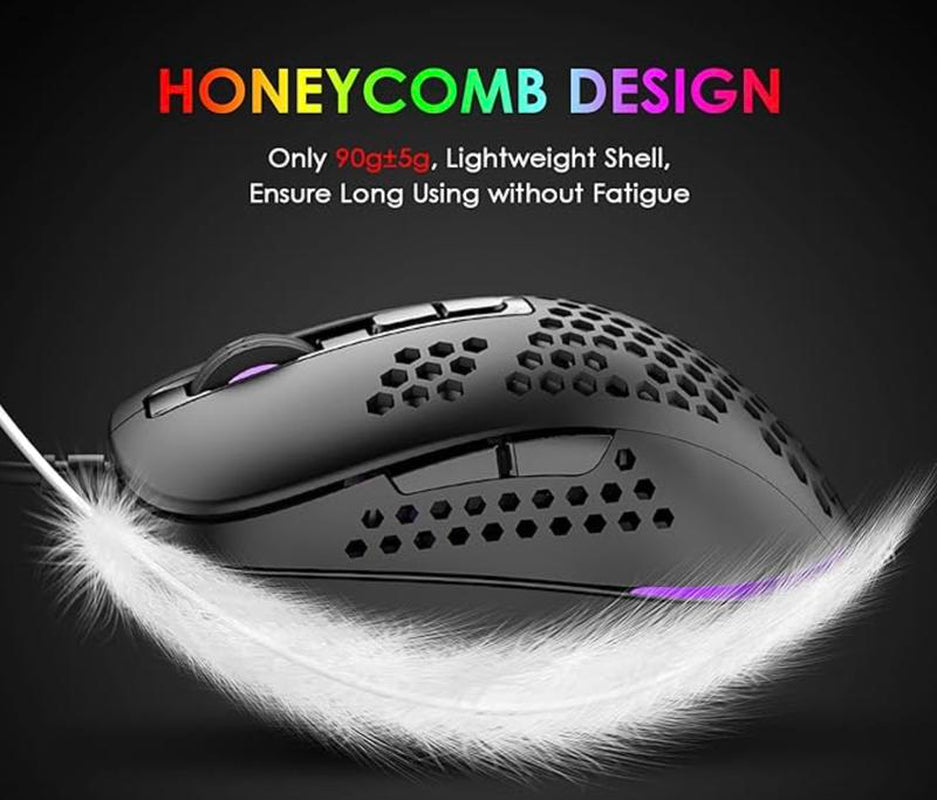 Mini Ultralight Wired Gaming Mouse,4 Kinds RGB Backlit,4 Levels Adjustable,Lightweight Honeycomb Shell Mice for PC Gamers,Xbox,Ps4(Black）