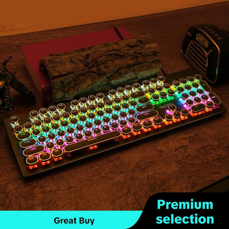 Wired Mechanical Keyboard, Punk Style round Keyboard with Colorful Light, Ergonomic Keyboard for Gaming, Gaming Accessories, Computer Keyboard Caps, Keyboard round Caps