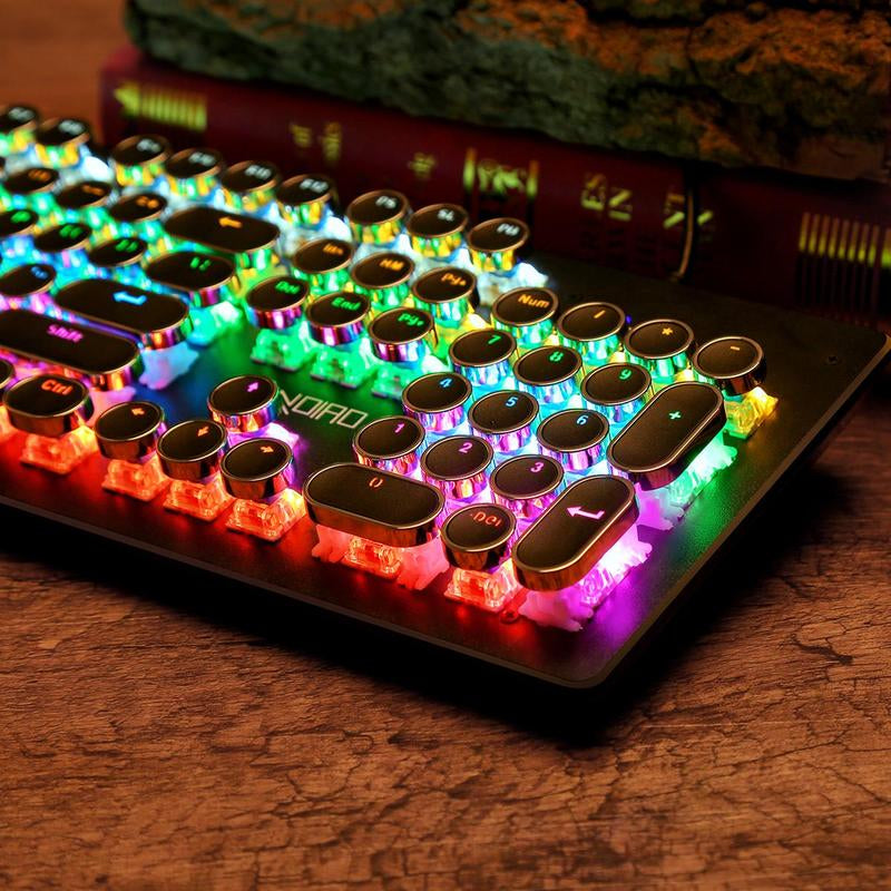 Wired Mechanical Keyboard, Punk Style round Keyboard with Colorful Light, Ergonomic Keyboard for Gaming, Gaming Accessories, Computer Keyboard Caps, Keyboard round Caps