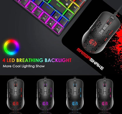 Mini Ultralight Wired Gaming Mouse,4 Kinds RGB Backlit,4 Levels Adjustable,Lightweight Honeycomb Shell Mice for PC Gamers,Xbox,Ps4(Black）