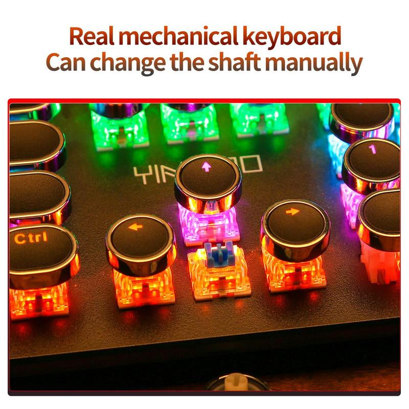 Wired Mechanical Keyboard, Punk Style round Keyboard with Colorful Light, Ergonomic Keyboard for Gaming, Gaming Accessories, Computer Keyboard Caps, Keyboard round Caps