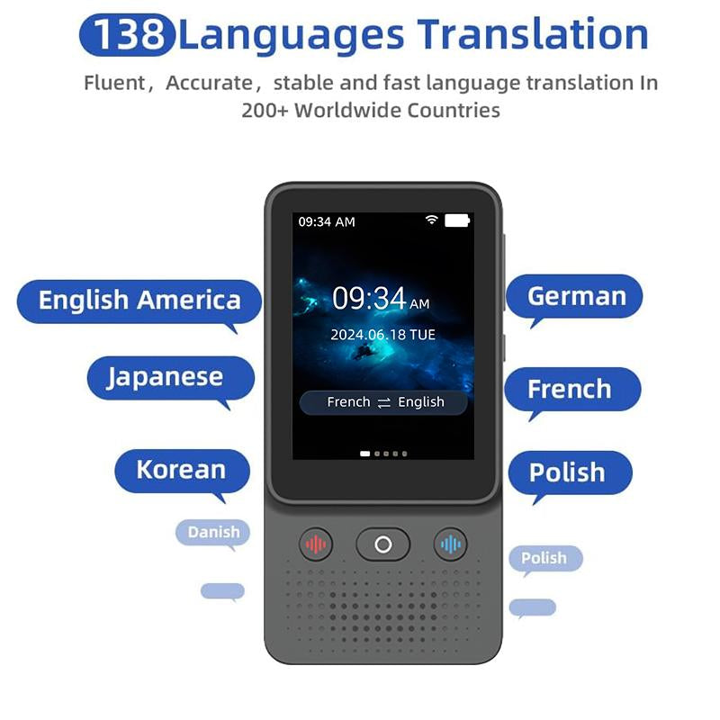 AI Language Translator Device | 138 Languages, Real-Time Voice & Photo Translation, Offline Mode, Touchscreen | Audio HD Touch Professional Scan.
