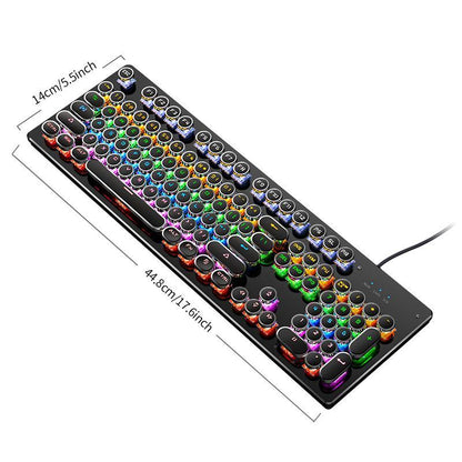 Wired Mechanical Keyboard, Punk Style round Keyboard with Colorful Light, Ergonomic Keyboard for Gaming, Gaming Accessories, Computer Keyboard Caps, Keyboard round Caps